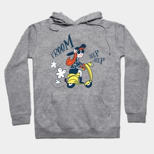 Cute and Fun Mid-Century Modern Girl on Yellow Italian Vespa Scooter Hoodie